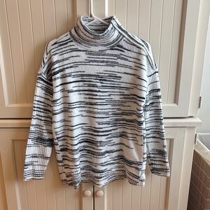Talbots White and Black Striped Mock Neck Sweater
